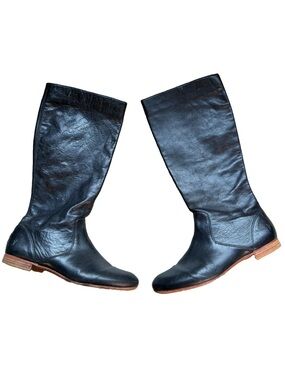 Frye Jillian Pull On Black Leather Knee High Riding Boots Zip Size 9.5